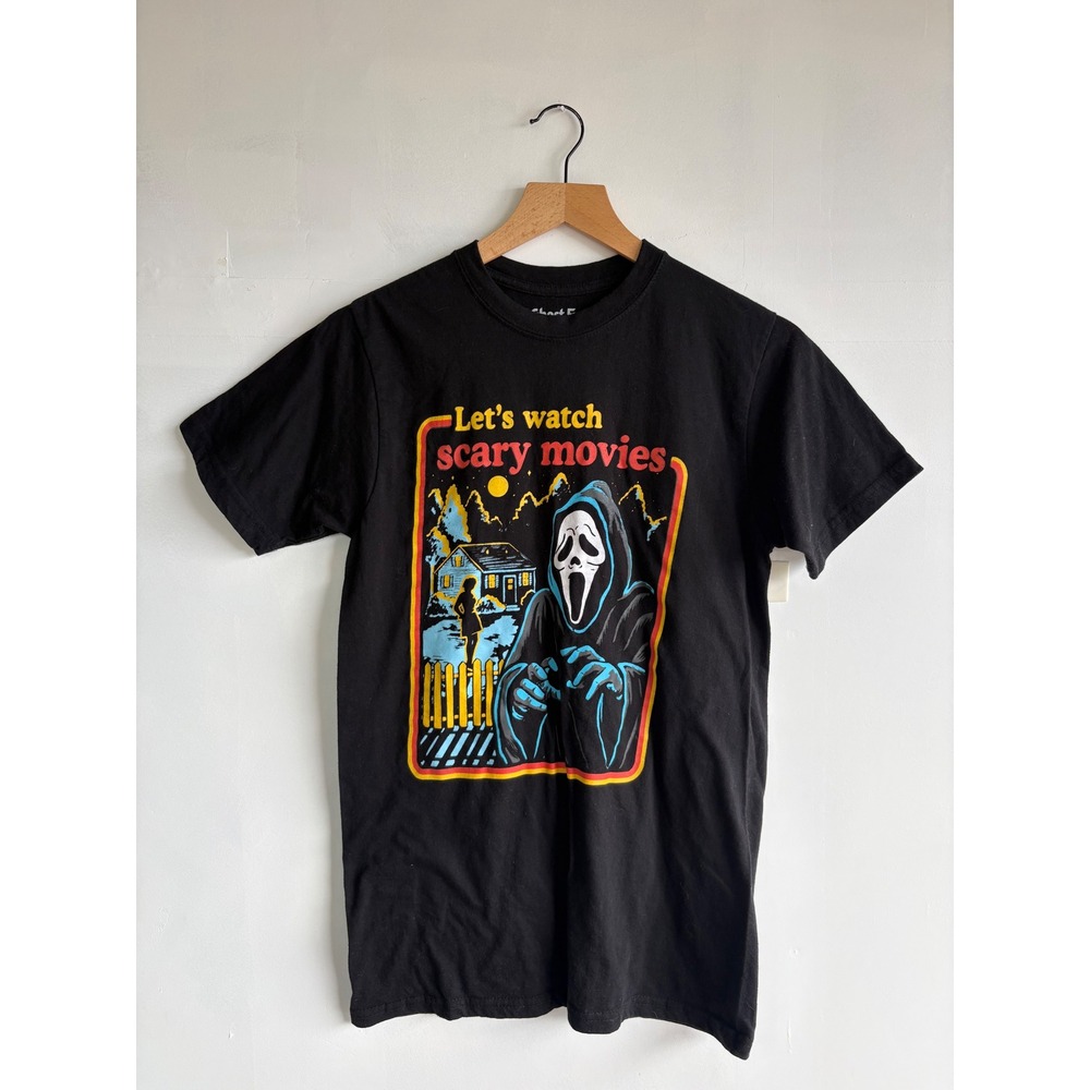 Ghost Face Scream Lets Watch Scary Movies Black Graphic grunge T-Shirt Small